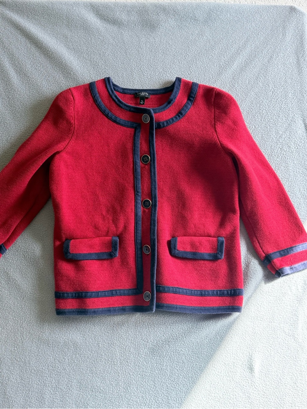 Talbots Girls Red Cardigan with Navy Trim